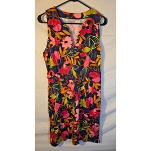 Lands End Womens tropical Dress Sleeveless Easy Size Small 6/8 Vneck Vacation S